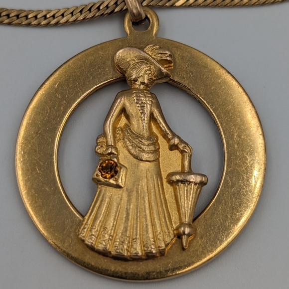 Avon Mrs. Albee Pendant 10K Gold Filled On 14K GF Flat Curb Chain 15" Vintage - Picture 3 of 13